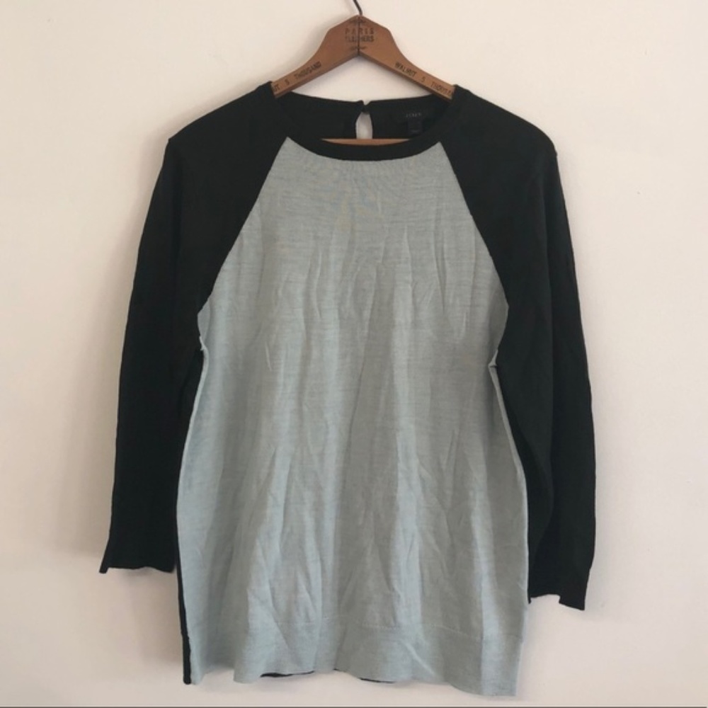 J. Crew Merino Tippi Baseball Sweater Mint Green